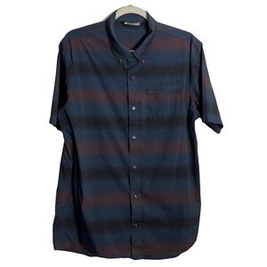 Travis Mathew Mens Short Sleeve Button Up Shirt Size L Blue Striped Pin down